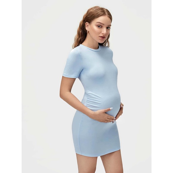 Maternity Solid Round Neck Bodycon Dress - Picture 9 of 11